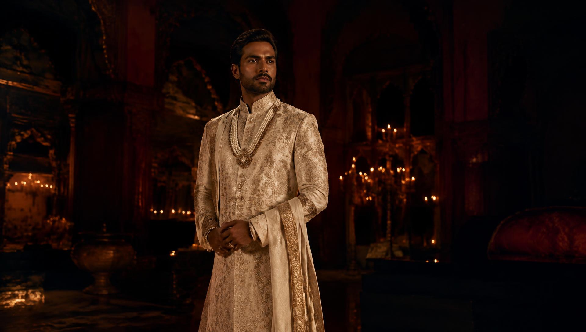 Gentleman in an embroidered ivory sherwani